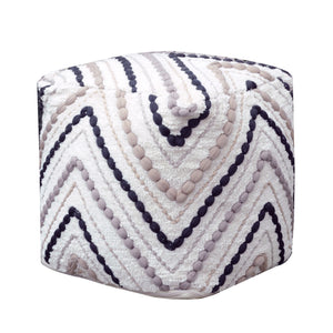 Boyce Pouf, Cotton, Polyester, Natural White, Charcoal, Grey, Bm Fn, All Cut