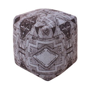 Brotino Pouf, Cotton, Polyester, Taupe, Natural White, Jaquard Durry, Flat Weave
