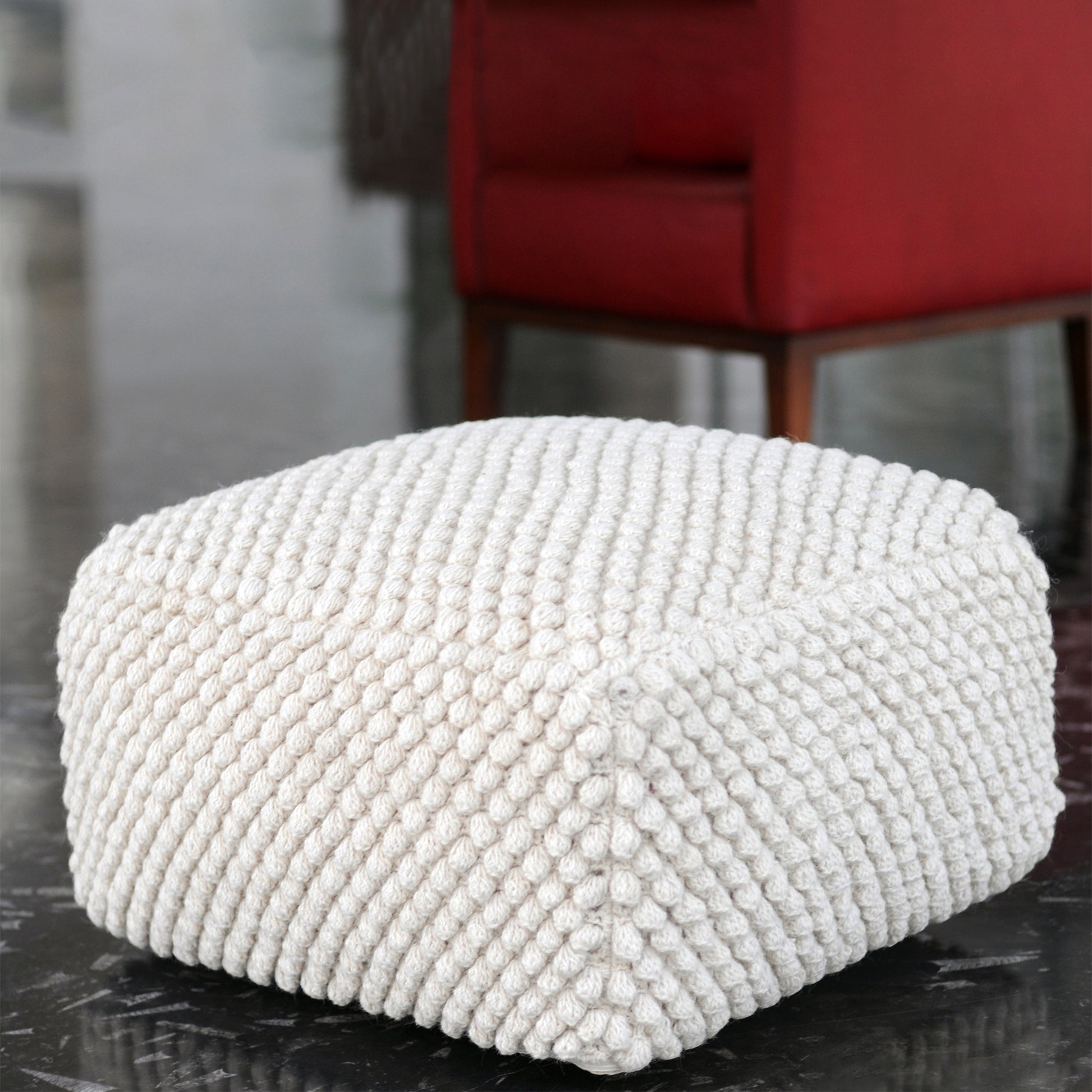 Bubble Pouf, Wool, Natural White, Hm Knitted, All Loop