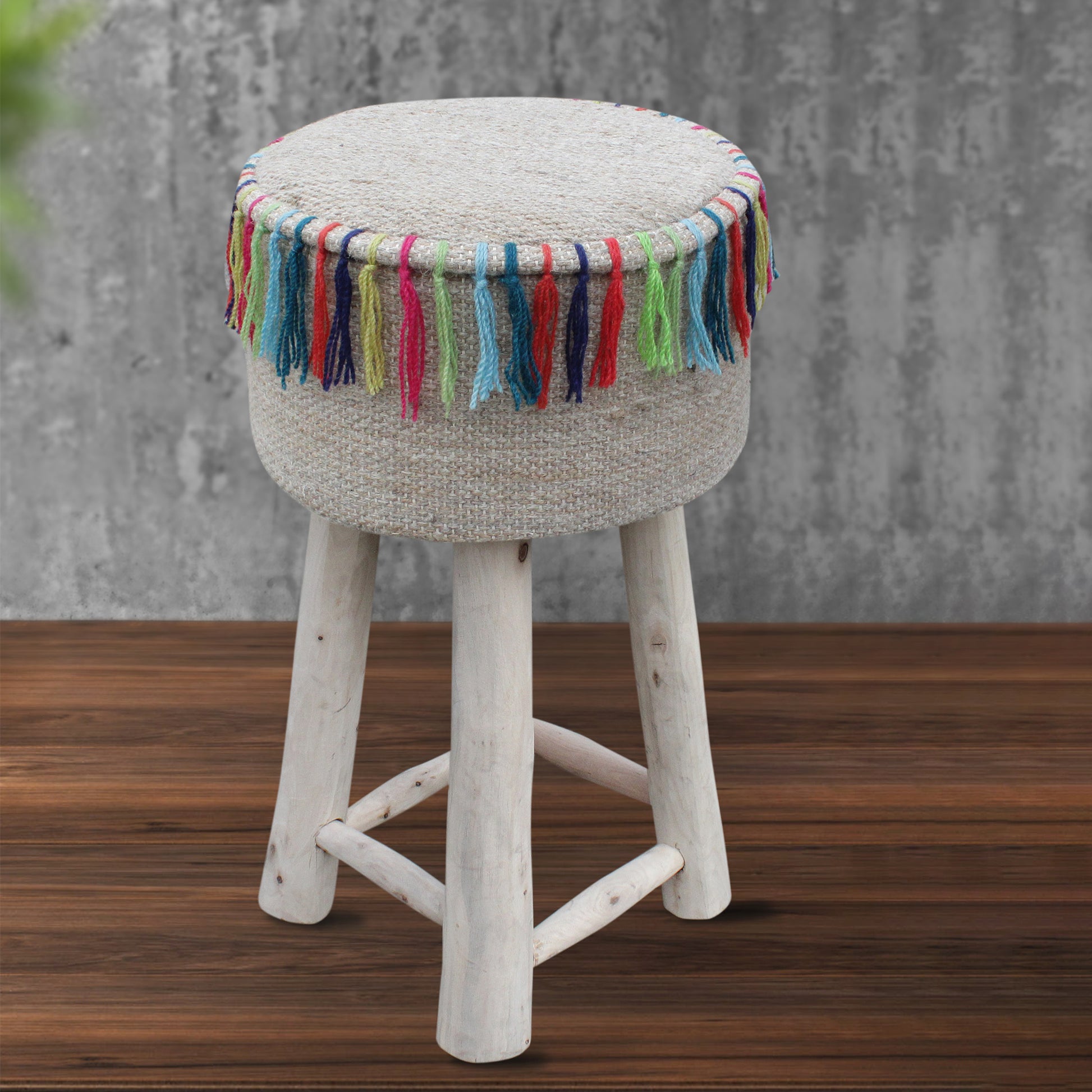 Bursa Bar Stool, Wool, Beige, Multi, Pitloom, Flat Weave
