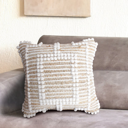 Borovo Cushion, Jute, Wool, Natural, Natural White, Pitloom, All Loop