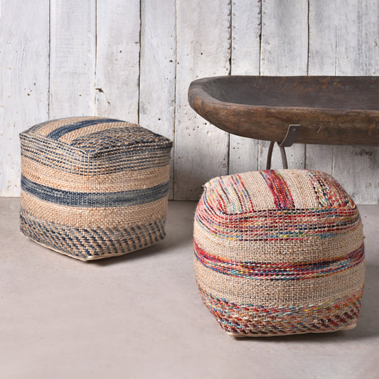 Caiman Pouf, Wool, Hemp,  Pitloom, Flat Weave 
