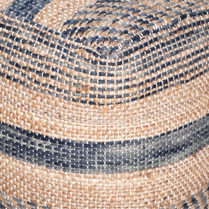 Caiman Pouf, Wool, Hemp, Natural, Blue, Pitloom, Flat Weave 
