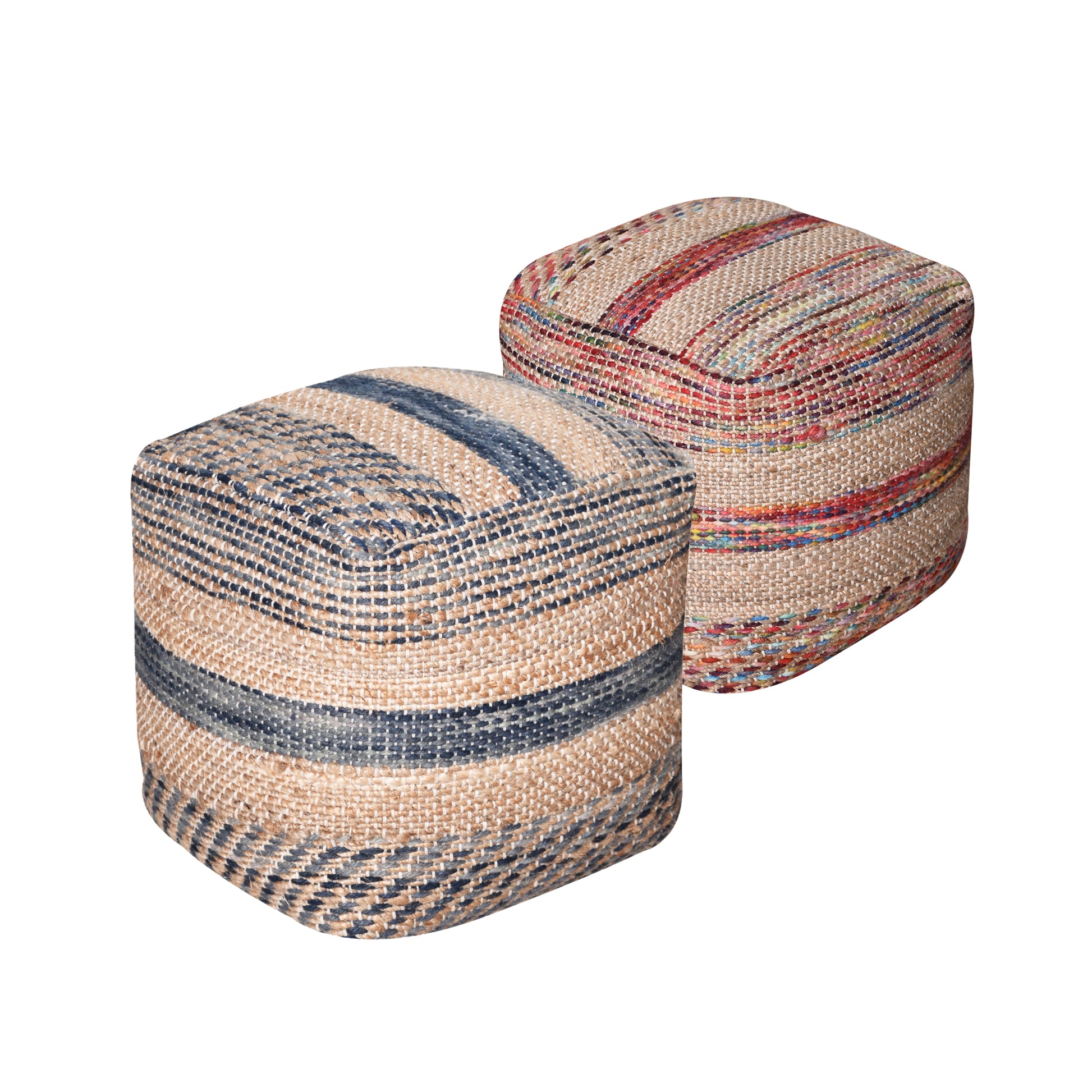 Caiman Pouf, Wool, Hemp,  Pitloom, Flat Weave 