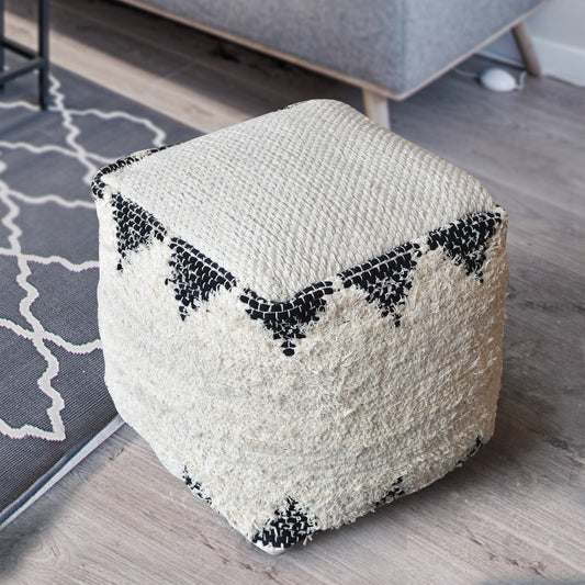 Calif Pouf, Recycled Cotton, Natural White, Charcoal, Pitloom, Flat Weave