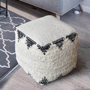 Calif Pouf, Recycled Cotton, Natural White, Charcoal, Pitloom, Flat Weave