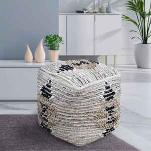 Caspia Pouf, Cotton, Jute, Natural, Pitloom, All Loop
