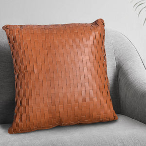 Chiba Cushion, Leather, Tan, Hm Stitching, Flat Weave