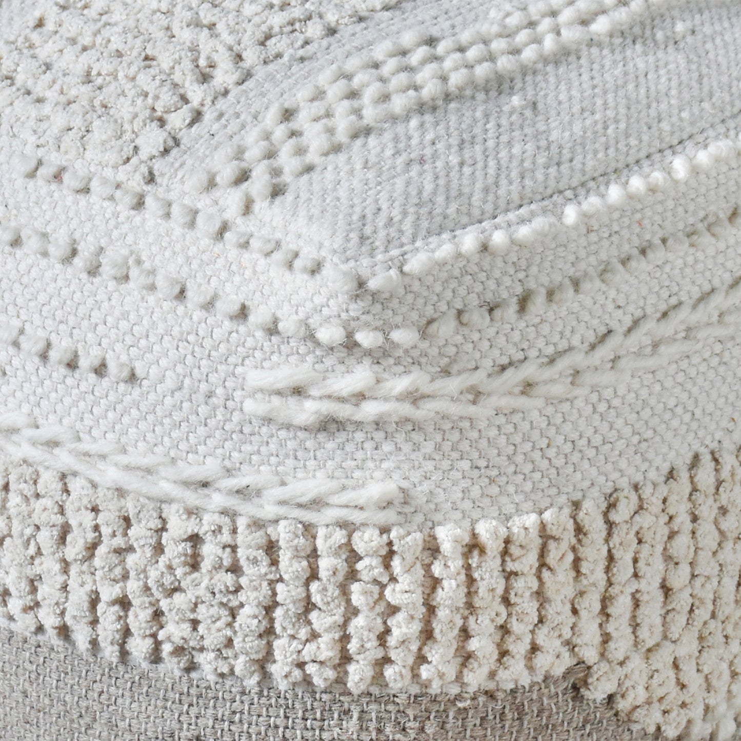 Chinon Pouf, Wool, Cotton Chenille, Natural White, Pitloom, All Loop