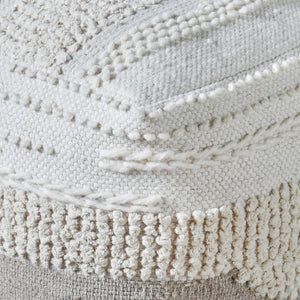 Chinon Pouf, Wool, Cotton Chenille, Natural White, Pitloom, All Loop