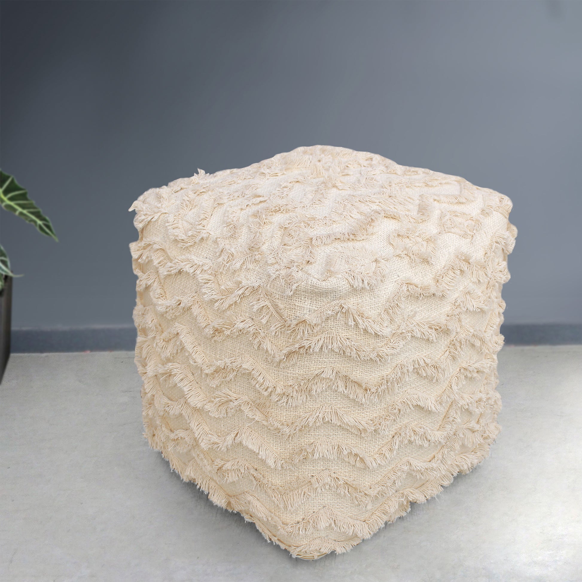 Chorio Pouf, Cotton, Natural White, Hm Stitching, Flat Weave