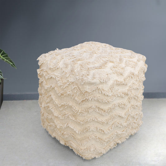 Chorio Pouf, Cotton, Natural White, Hm Stitching, Flat Weave
