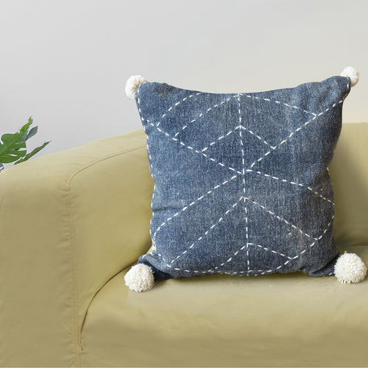 Cinnam Pillow, Cotton, Printed, Wool, Dark Grey, Pitloom, Flat Weave
