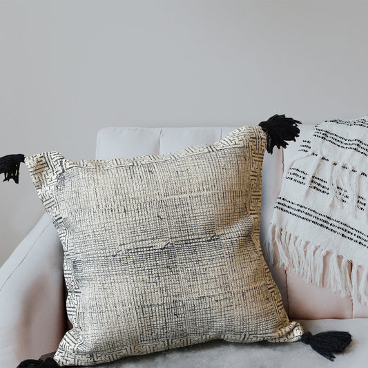 Clamor Pillow, Cotton, Printed, Wool, Natural, Charcoal, Pitloom, Flat Weave