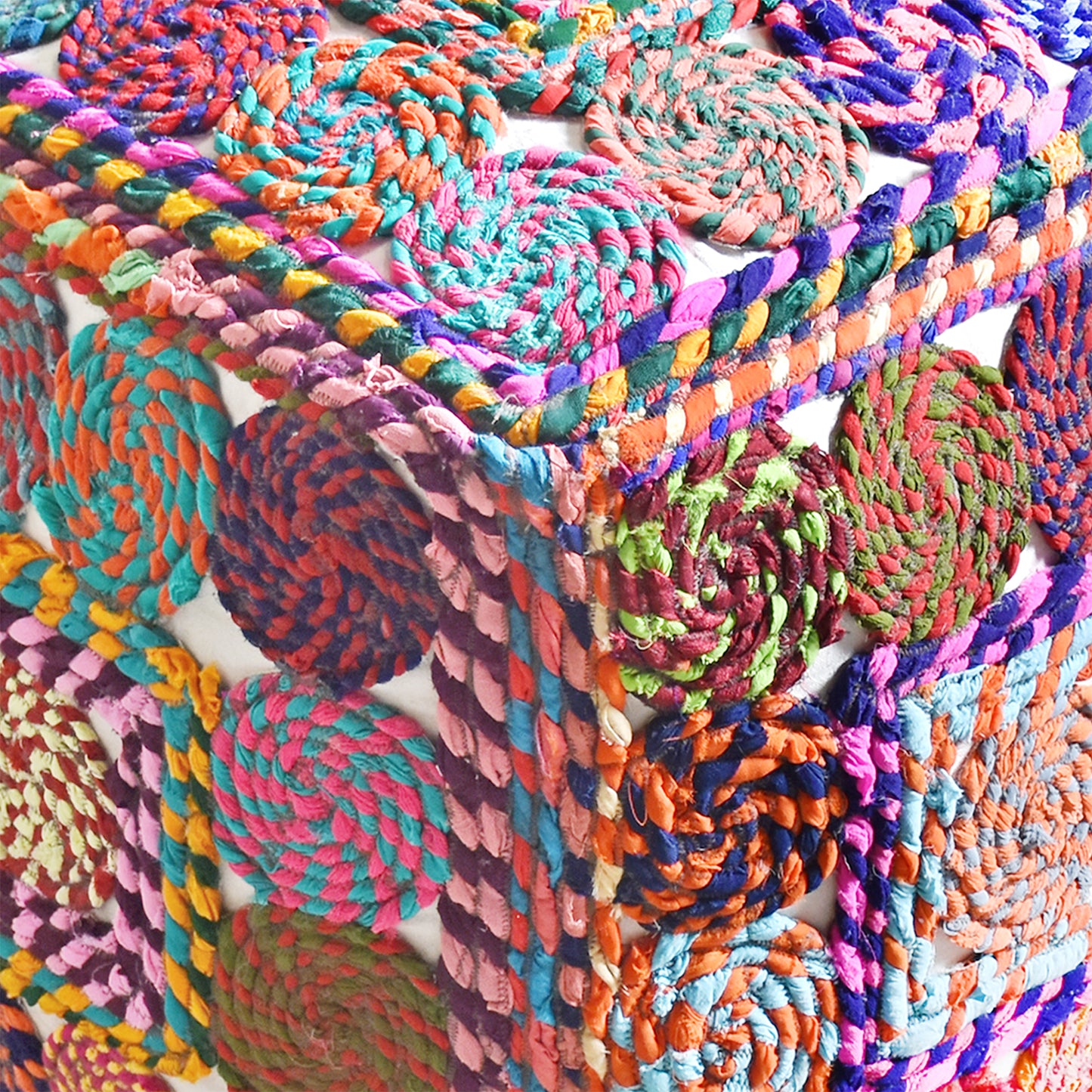 Colwyn Pouf , Jodhpuri Dori, Multi, Hm Stitching, Flat Weave