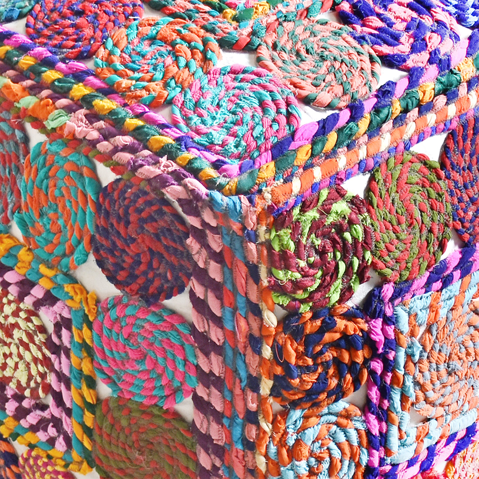 Colwyn Pouf , Jodhpuri Dori, Multi, Hm Stitching, Flat Weave