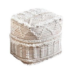 Constanza Pouf, Wool, Hemp, Natural, Natural White, Pitloom, All Cut