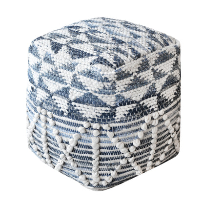 Cooray Pouf, Recycled Denim, Wool, Cotton, Natural White, Blue, Pitloom, All Loop