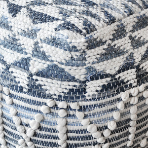 Cooray Pouf, Recycled Denim, Wool, Cotton, Natural White, Blue, Pitloom, All Loop