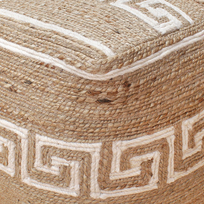 Cordoba Pouf, Jute, Wool, Natural, Natural White, Hm Stitching, Flat Weave