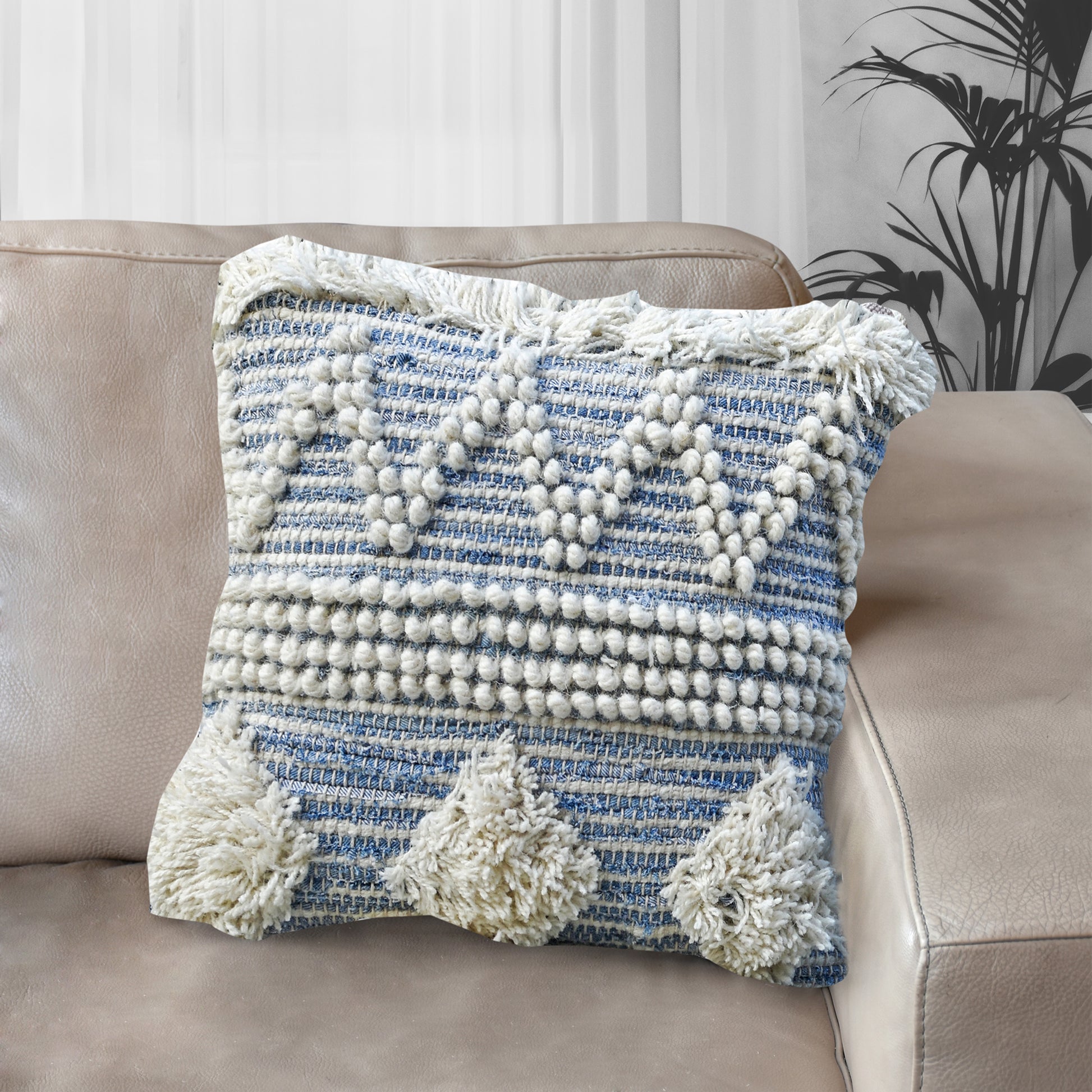 Corvus Pillow, Denim, Wool, Natural White, Blue