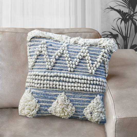 Corvus Pillow, Denim, Wool, Natural White, Blue