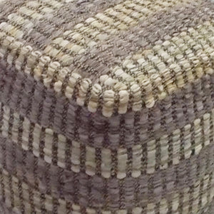 Cranley Pouf, Leather, Hemp, Taupe, Brown, Pitloom, Flat Weave