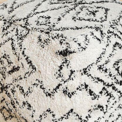 Dacre Pouf, Cotton, Natural White, Charcoal, Bm Fn, All Cut 