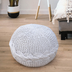 Damsel Round Pouf, Pet, Natural White, Hm Knitted, Flat Weave
