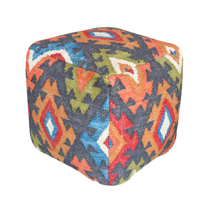 Dario Pouf, Cotton, Multi, Punja, Flat Weave