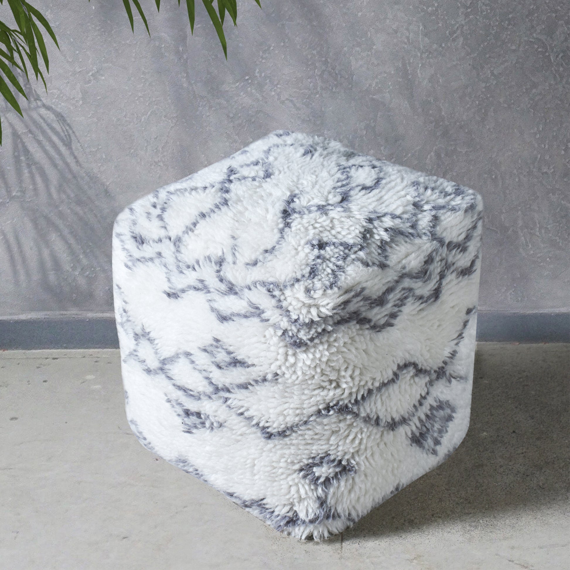 Dax Pouf, Nz Wool, Natural White, Grey, Bm Sn, All Cut