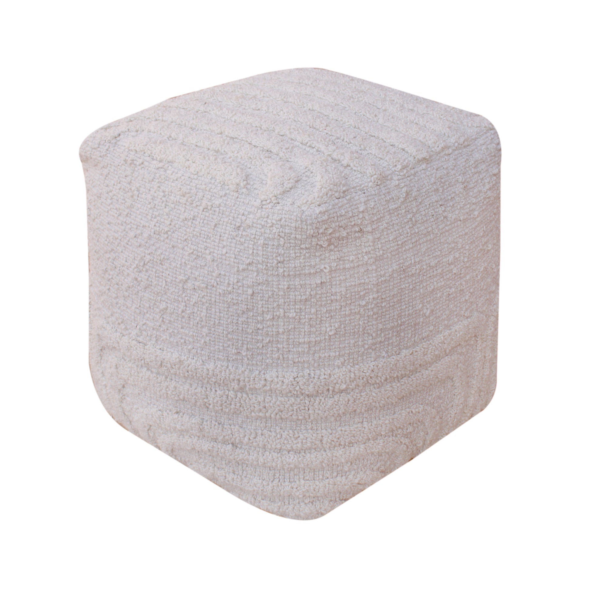 Debren Pouf, Wool, Natural White, Hand woven, All Loop