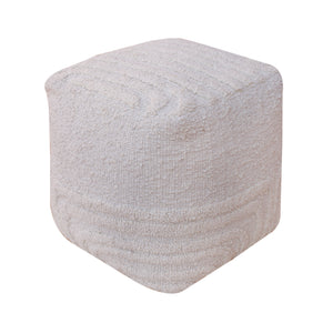 Debren Pouf, Wool, Natural White, Hand woven, All Loop