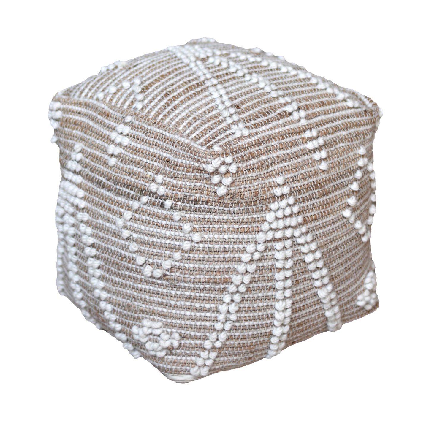 Delans Pouf, Jute, Wool, Natural,  Natural White, Pitloom, All Loop