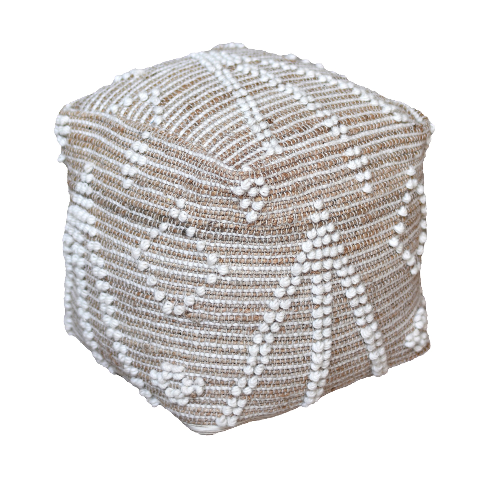 Delans Pouf, Jute, Wool, Natural,  Natural White, Pitloom, All Loop