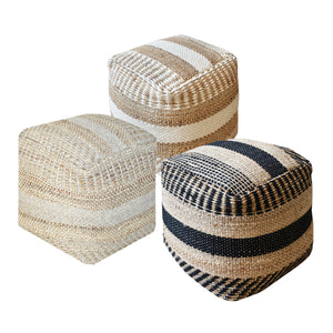 Dennington Pouf, Hemp, Wool, Charcoal,  Pitloom, Flat Weave
