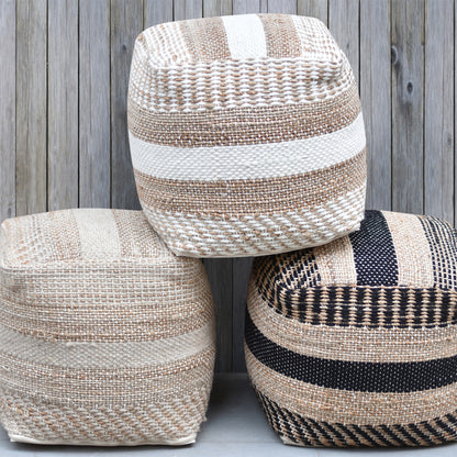 Dennington Pouf, Hemp, Wool, Charcoal,  Pitloom, Flat Weave