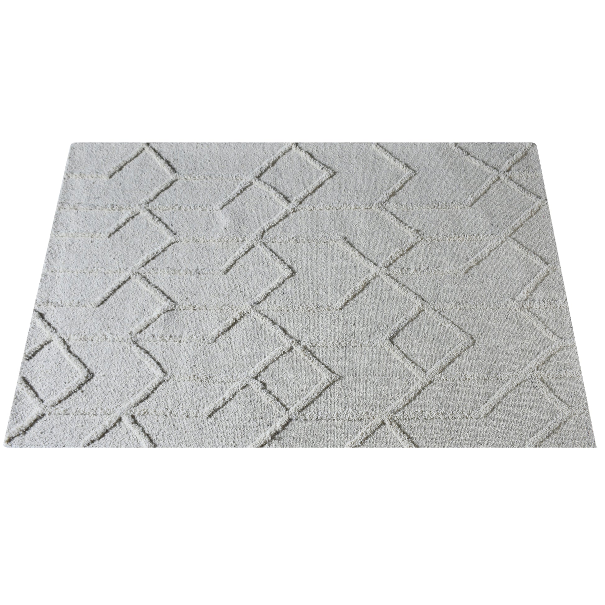 Area Rug, Bedroom Rug, Living Room Rug, Living Area Rug, Indian Rug, Office Carpet, Office Rug, Shop Rug Online, Wool, Natural White, Hand woven, Cut And Loop, Diamond
