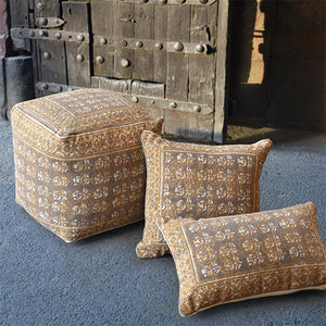 Domelo Pillow, Cotton, Printed, Taupe, Gold, Pitloom, Flat Weave