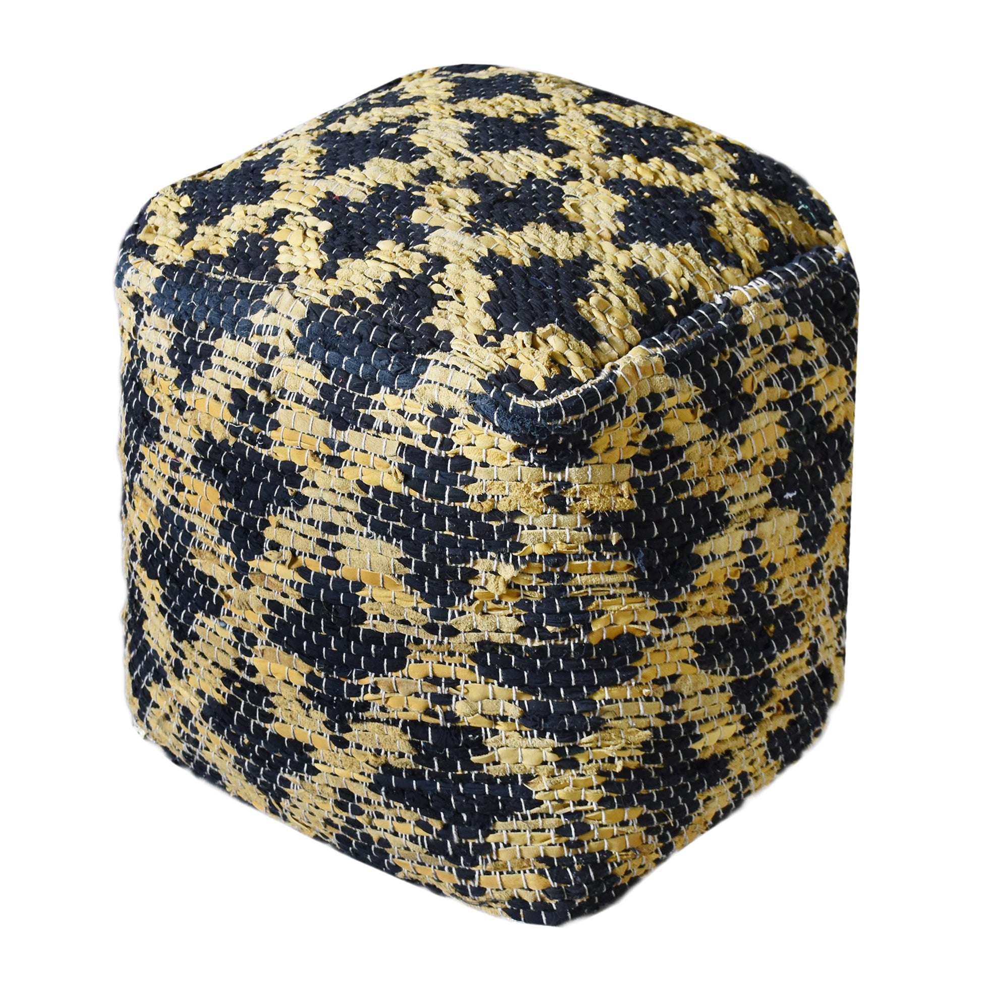 Donard Pouf, Leather, Cotton Rag, Mustard, Pitloom, Flat Weave