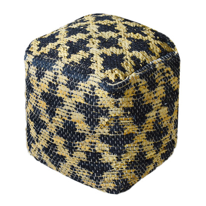 Donard Pouf, Leather, Cotton Rag, Mustard, Pitloom, Flat Weave
