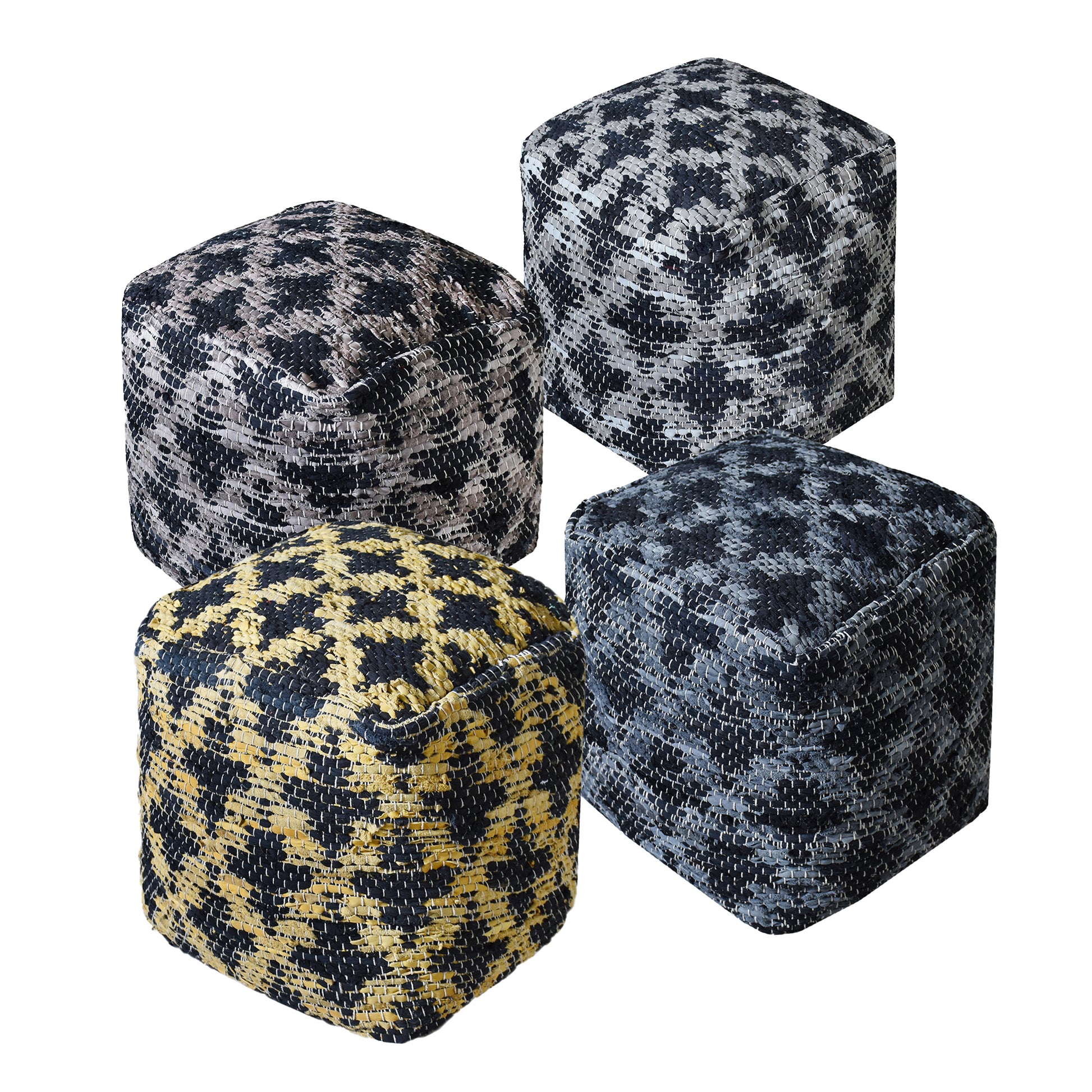 Donard Pouf, Leather, Cotton Rag, Pitloom, Flat Weave