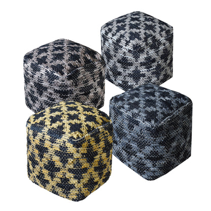 Donard Pouf, Leather, Cotton Rag, Pitloom, Flat Weave