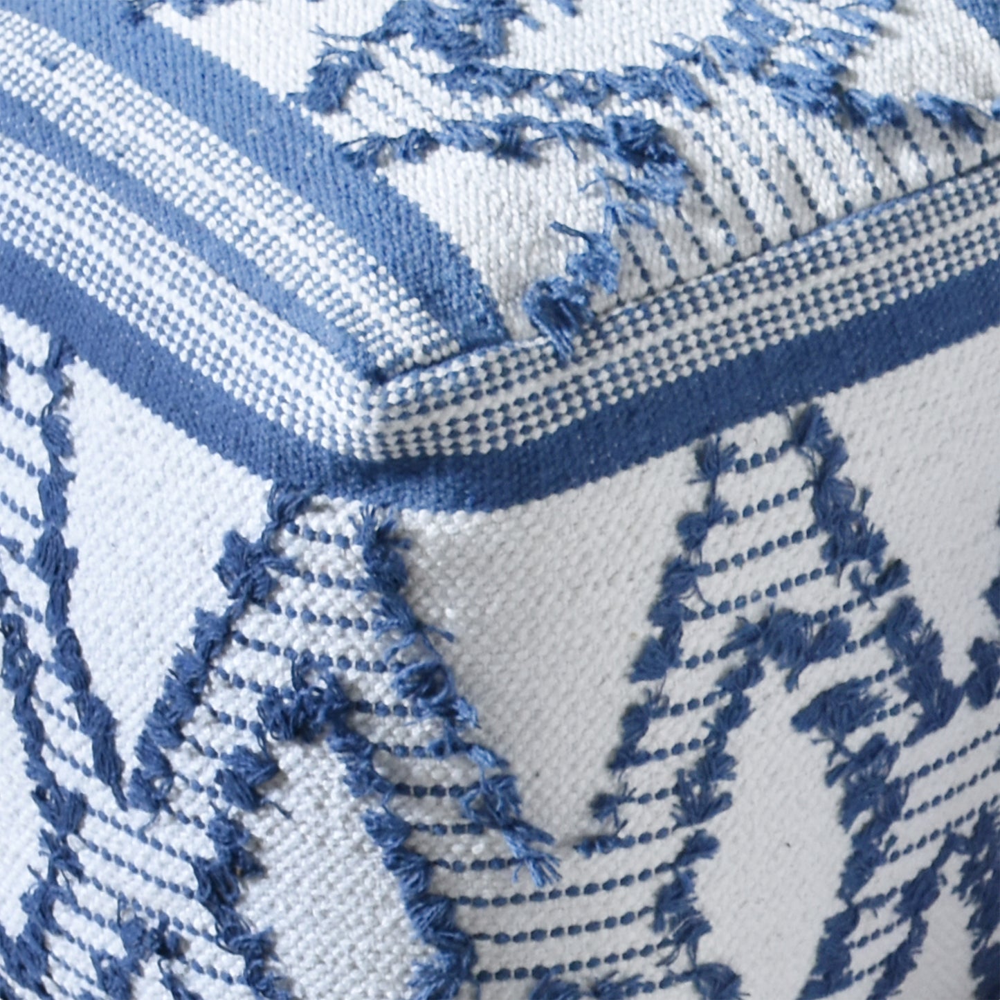 Drawin Pouf, Cotton, Blue, Pitloom, All Cut