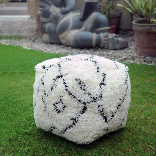 Ebson Pouf, Nz Wool, Natural White, Charcoal, 