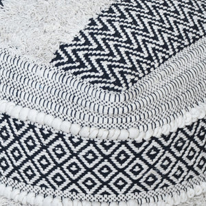 Ekali Pouf, Cotton, Natural White,  Charcoal, HANDWOVEN / ALL CUT