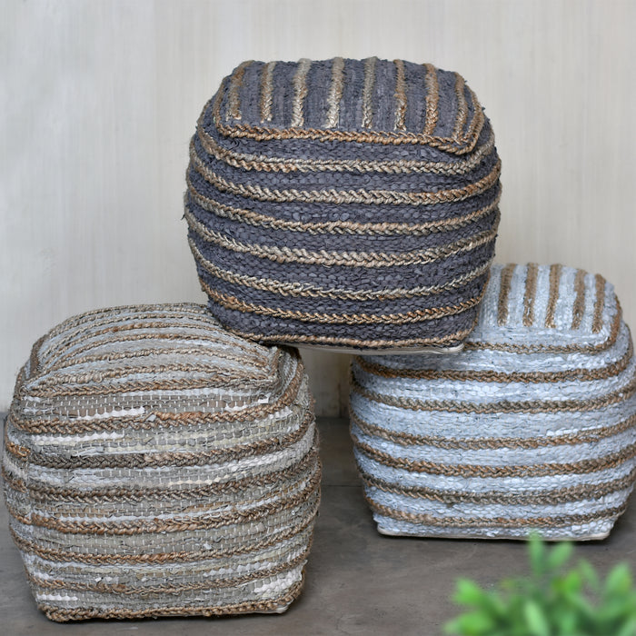 ESTELLA POUF - LEATHER/ HEMP