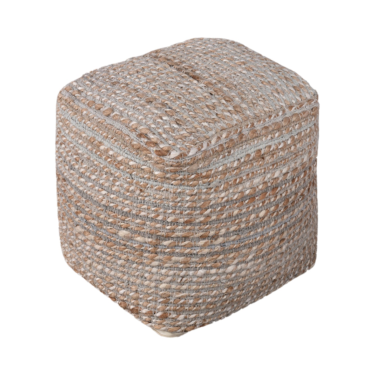 Fagern Pouf, Denim, Jute, Natural, Beige, Pitloom, Flat Weave