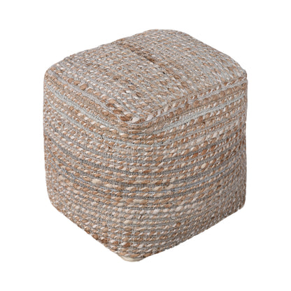 Fagern Pouf, Denim, Jute, Natural, Beige, Pitloom, Flat Weave