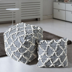 Fairford Pouf, Cotton, Rag, Natural White, Grey, Pitloom, All Loop